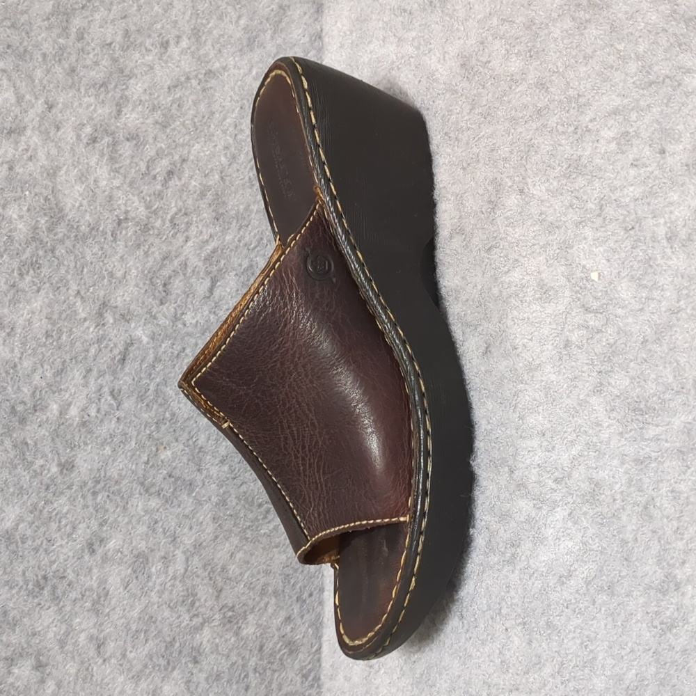 Born Brown Leather Open Toe Wedges Womens Size 7